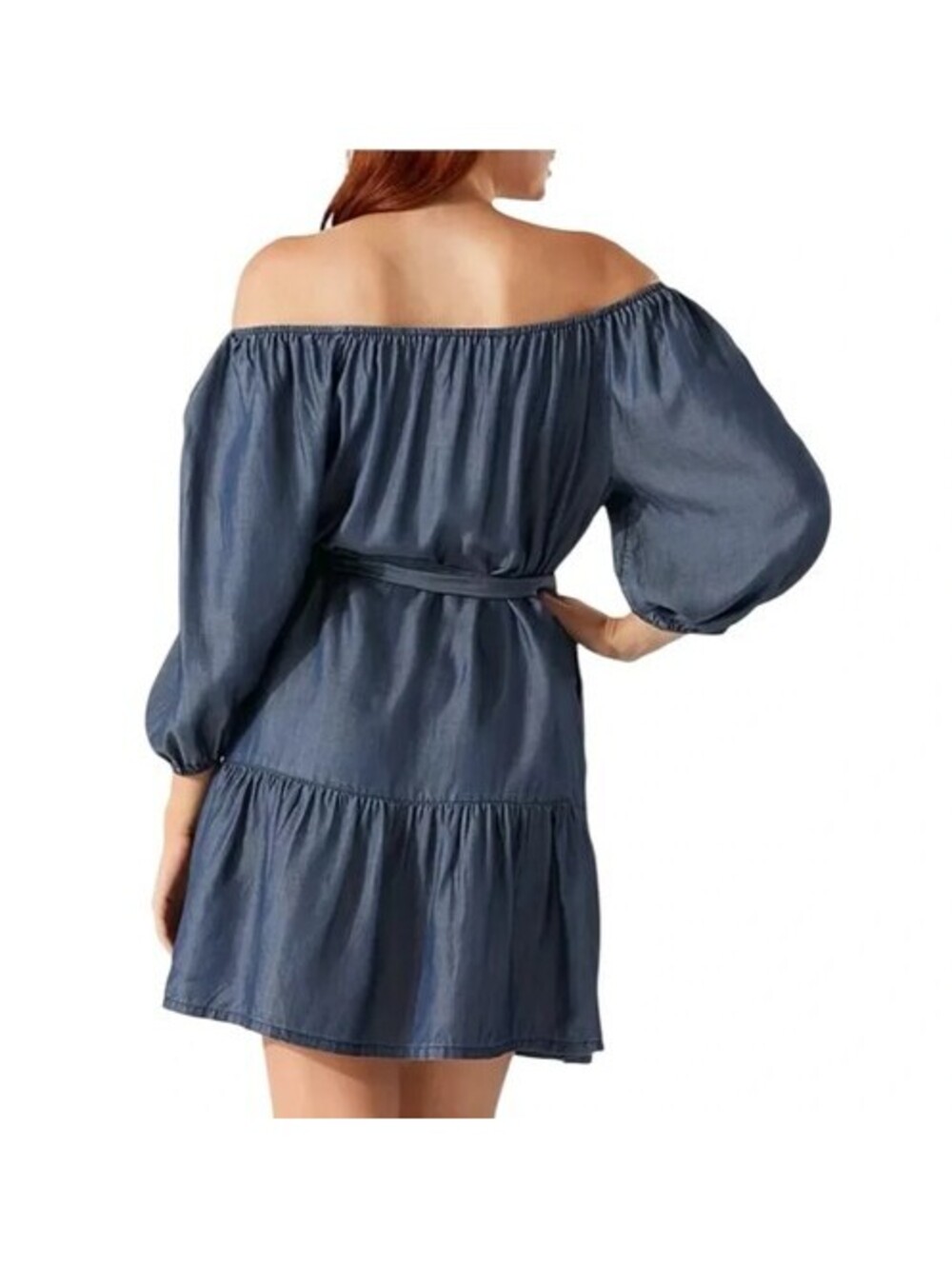 Tommy Bahama St. Lucia Blue Peasant Dress Puff Sleeve Ruffle Hem Size L - Picture 6 of 6